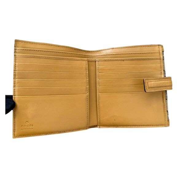 Authentic Gucci Monogram Canvas And Tan Leather Compact Wallet Women Card Slots - Picture 3 of 7